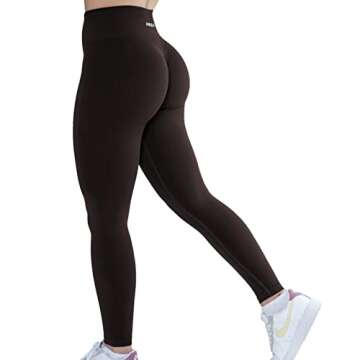 Seamless Scrunch Legging Women Yoga Pants 7/8 Tummy Control Workout Running for Workout Fitness Sport Active Ankle Legging-25'' (L, Seal Brown)