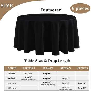 Fitable 6 Pack Black Round Table Clothes - 70 Inches in Diameter - Stain Resistant and Washable Tablecloths, Polyester Fabric Table Covers for Wedding, Party, Banquet, Gathering