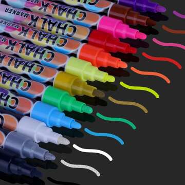 Liquid Erasable Chalk Markers - 12 Washable Colors for Art & Signs