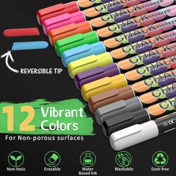 Liquid Erasable Chalk Markers - 12 Colors