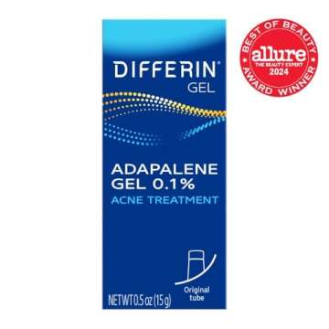 Differin Acne Treatment Gel, 30 Day Supply, Retinoid Treatment for Face with 0.1% Adapalene, Gentle Skin Care for Acne Prone Sensitive Skin, 15g Tube (Packaging May Vary)