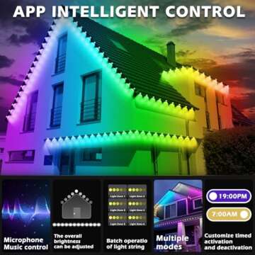 200FT Permanent Outdoor RGB Lights,IP67 Waterproof Smart LED Eaves Lights with App/Remote Control,for Christmas and All Holiday Decor,Daily and Accent Lighting,House Roof and Garden Lighting