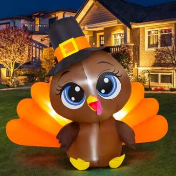 COMIN 5.4 FT Thanksgiving Inflatables Outdoor Big Eye Turkey Decorations, Blow Up Inflatable with Built-in LEDs for Thanksgiving Indoor Yard Lawn Garden Decor