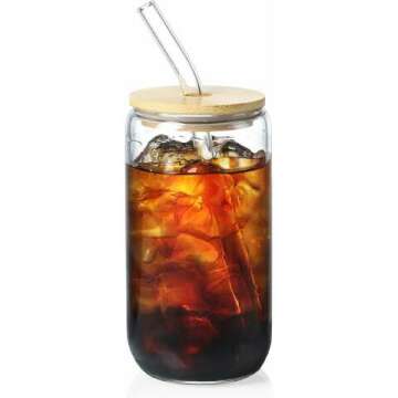 Charming 16 oz Glass Cups with Bamboo Lids & Straws - Perfect for Gifting!