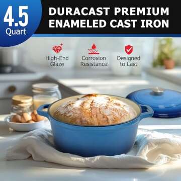 MÜELLERHOME 4.5 QT Aqua Blue Enameled Cast Iron Dutch Oven