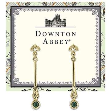 Downton Abbey "Jeweled Heirlooms Carded" Gold-Tone Emerald Green Linear Crystal Post Top Drop Earrings