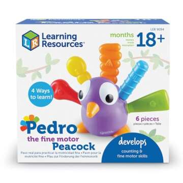 Learning Resources Pedro the Fine Motor Peacock - 6 pieces, Ages 18+ months Toddler Learning Toys, Montessori Toys, Develops Fine Motor Skills, Toddler Toys