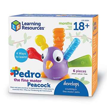 Learning Resources Pedro the Fine Motor Peacock - 6 pieces, Ages 18+ months Toddler Learning Toys, Montessori Toys, Develops Fine Motor Skills, Toddler Toys