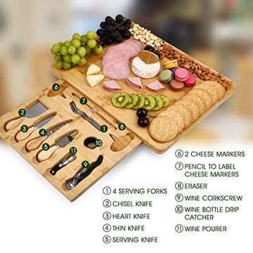 Radiant Royals Premium 19-Accessories Extra Large Cheese Plate Board with Wine & Cheese Accessories, Serving Forks and Cheese Knives, House Party, Unique Housewarming Gift