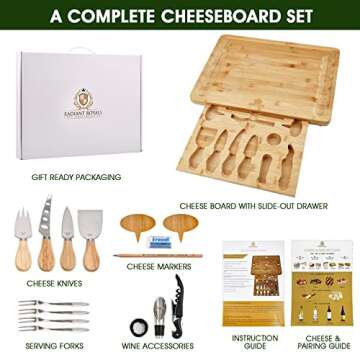 Radiant Royals Premium 19-Accessories Extra Large Cheese Plate Board with Wine & Cheese Accessories, Serving Forks and Cheese Knives, House Party, Unique Housewarming Gift