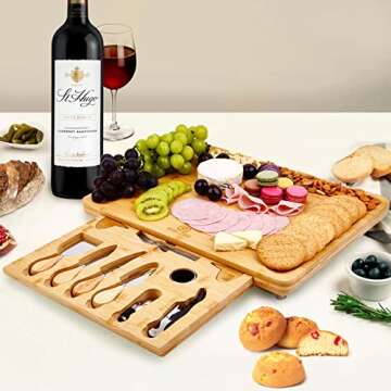 Radiant Royals Premium 19-Accessories Extra Large Cheese Plate Board with Wine & Cheese Accessories, Serving Forks and Cheese Knives, House Party, Unique Housewarming Gift