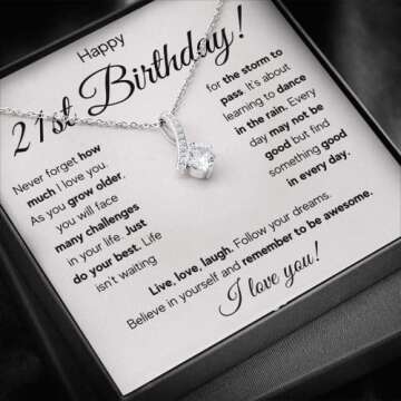 FG Family Gift Mall 21st Birthday Gifts For Her, 21 Year Old Female Birthday Card Necklace Gift Ideas, Happy Bday For Women Turning Finally 21, Stainless Steel, Cubic Zirconia