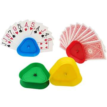 Yuanhe Playing Card Games Holder - 4Pack Little Hands Cards Tray for Kids, Seniors,Hands Free Cards Holders for Cards Game, Poker Parties, Family Card Game Nights