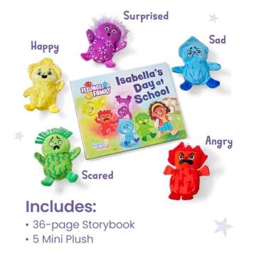 hand2mind Feelings Family Introductory Storybook and Plush Set, Toddler Emotions Book, Social Emotional Learning Activities, Play Therapy Toys, Preschool Books 3-5, Calm Down Corner Supplies