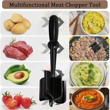 5 Blade Heat Resistant Meat Chopper, Non Scratch Potato Masher Tool, Safe for All Cookware, Kitchen Utensil for Ground Beef, Hamburger Smasher Cooking Tools, Black