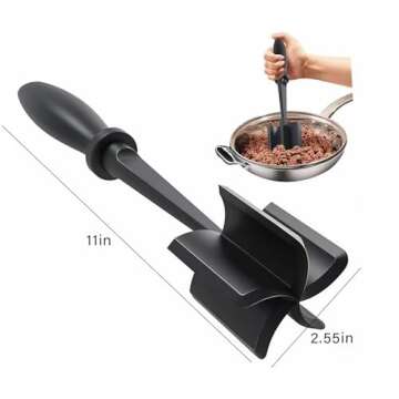 5 Blade Heat Resistant Meat Chopper, Non Scratch Potato Masher Tool, Safe for All Cookware, Kitchen Utensil for Ground Beef, Hamburger Smasher Cooking Tools, Black