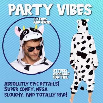 Funziez! Adult Onesie Halloween Costume - Animal and Sea Creature - Plush One Piece Cosplay Suit for Adults, Men and Women Cow