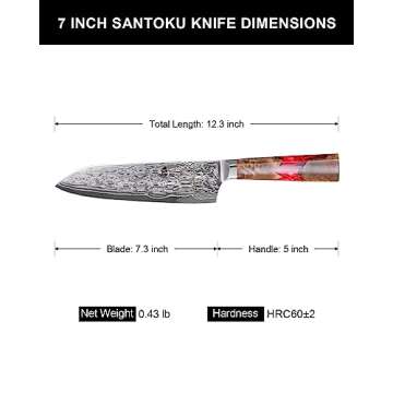 TUO Chef Knife 7 Inch - Japanese Santoku Knife Kitchen Knives, AUS-10 Damascus Steel 45-Layer Hand Forged Resin Handle with Gift Box