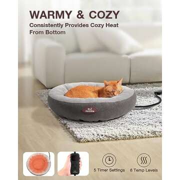 Clawsable Heated Cat Bed - 19" Cozy Electric Bed for Small Cats