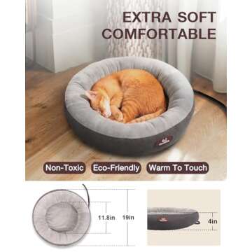 Cozy Heated Cat Bed for Small Cats - 19" Donut Design