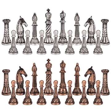 Retro Metal Chess Set for Adults and Kids – Marbling Chess Board with Chess Pieces – Travel Chess Set with Metal Pieces – Folding Chessboard – Ideal for Beginners and Professional Players