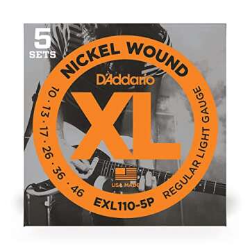 D'Addario Guitar Strings - XL Nickel Electric Guitar Strings - EXL110-5P - Perfect Intonation, Consistent Feel, Reliable Durability - For 6 String Guitars - 10-46 Regular Light, 5-Pack