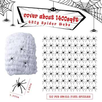 Mcupper 1400 sqft Spider Web Halloween Decoration, Soft Halloween Spider Webs Decoration with 150 Fake Spiders, Super Stretchy Cobweb for Indoor and Outdoor Decor