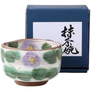 Ale-net Matcha Bowl, Matcha Rice Bowl, Tea Ceremony, Diameter 4.6 x 3.0 inches (11.8 x 7.7 cm), Purple Camellia Matcha Bowl, Pottery, Mino Ware, Made in Japan