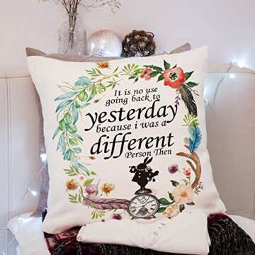 Ihopes Alice in Wonderland Inspirational Quotes Pillow Covers - Vintage Alice in Wonderland Theme Pillow Case Cushion Cover for Sofa Couch Home Room?Decor Gifts for Girls/Kids/Teen(18?x 18?Inch)