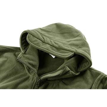 CRYSULLY Mans Army Multi-Pocket Full Zip Outerdoor Tactical Jackets Warm Hoodie Parka Jacket Green