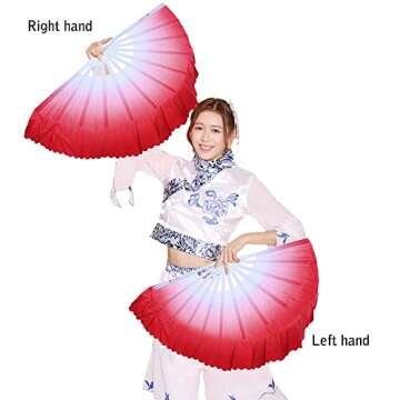 ZooBoo 1pair Plastic Taichi Kungfu Fan Dancing Fans Martial Arts Sports Folding Hand Fan 13inch (Red)