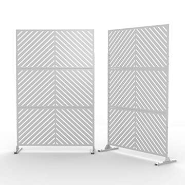 Elevens Free Decorative Privacy Screen with Stand, Outdoor Decor Privacy Fence Screen Metal Fence Panels, Outdoor Divider for Garden Patio Backyard, White-Arrow (A-GE04007)