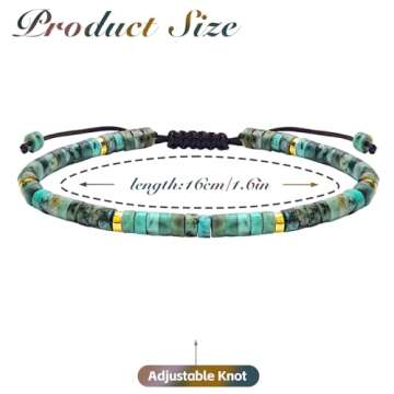 BONNY BOXX 2 * 4MM Braided Genuine Heishi African Turquoise Bracelet, Elegant Handcrafted Natural Heishi Disc Gemstone Crystal Bracelet Healing Energy Inspirational Gifts with Card for Unisex