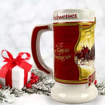 Budweiser 2024 91st Anniversary Limited Edition Collectors SERIES #45 Clydesdale Holiday Stein - Ceramic Beer Mug - Christmas Gift for Men, Father, Husband - Collectable Room Decor for Den, Man Cave