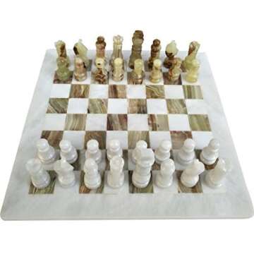 Handmade Staunton White and Green Onyx Marble Chess Board Game Set - Best Board Games for Home Décor Gifts - Suitable for Table Décor - Non Go Board Game - Non Checker Board Game