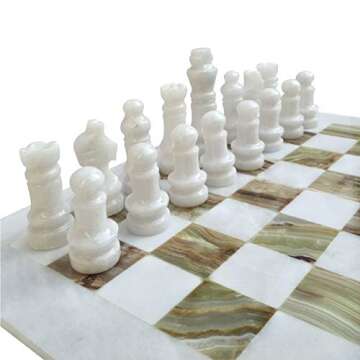 Handmade Staunton White and Green Onyx Marble Chess Board Game Set - Best Board Games for Home Décor Gifts - Suitable for Table Décor - Non Go Board Game - Non Checker Board Game