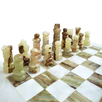 Handmade Staunton White and Green Onyx Marble Chess Board Game Set - Best Board Games for Home Décor Gifts - Suitable for Table Décor - Non Go Board Game - Non Checker Board Game