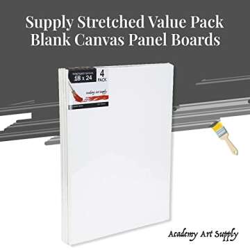 Academy Art Supply Stretched Canvases 18 x 24 inch - 100% Cotton Artist Blank Canvas for Painting, Pre-gessoed, Primed, Acid-Free Canvases, Perfect for Acrylic and Oil Painting, Pack of 4