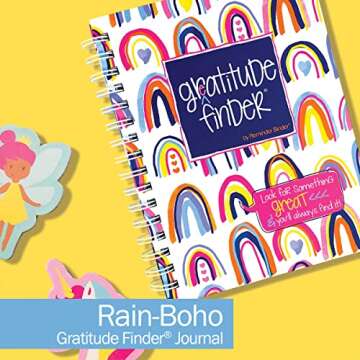 Denise Albright Gratitude Finder® 52 Week Non-Dated Journal for Women, Teens & Girls with 165 Hand-Illustrated Stickers (Rain-Boho)