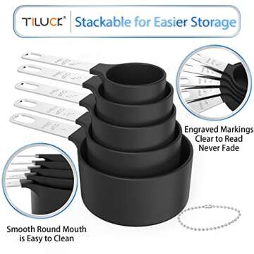 TILUCK Measuring Cups & Spoons Set, Stackable Cups and Spoons, Nesting Measure Cups with Stainless Steel Handle, Kitchen Gadgets for Cooking & Baking (Black)