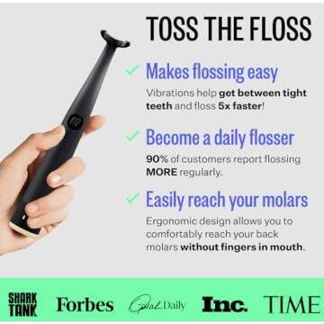 FLAUS Electric Flosser (Shark Tank) with 3 Speeds + 45 Replacement Heads - Easy Gliding Floss for Gentle Gum Care, Water Floss Alternative, Dentist Recommended Tooth Flossers, Eco Dental Floss Picks