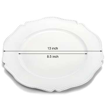 Foraineam 12 Pack White Charger Plates with Beaded Rim, 13 Inch Round Plastic Dinner Chargers, Scalloped Serving Plates for Table Settings Wedding Party Catering Event Decoration