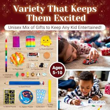 Super Fun 14 Pc Christmas Stocking Stuffer Set for Kids. Festive Unisex Toys and Gifts for Boys, Girls Ages 5-10. Convenient Variety Bundle of Safe, Creative Xmas Sock Fillers, Favors Age 10 and Under