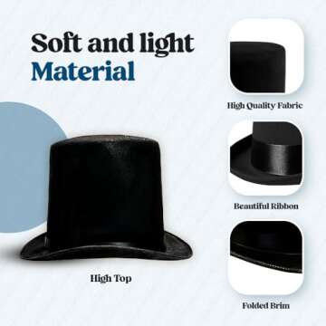 Funny Party Hats Black Top Hat - Victorian Hat for Men - Felt Tuxedo Costume Hat - Coachman Hat - Dress Up Hat