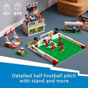 LEGO Icons of Play Soccer Toy, Detailed Building Set for Girls and Boys with 15 Minifigures, Also Includes a Field, Stand and Working Scoreboard, Soccer Gift for Fans and Kids Ages 10 and Up, 40634