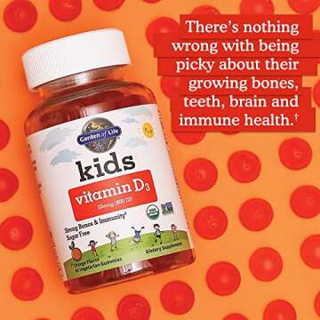 Garden of Life Kids Organic Vitamin D3 Gummies with 800 IU (100% Daily Value) for Strong Bones, Teeth, Brain & Immunity