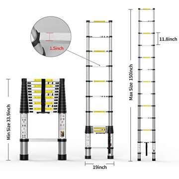 Telescoping Extension Ladder 12.5FT, Aluminum Telescopic Ladders with Carry Bag for Outdoor Indoor Use