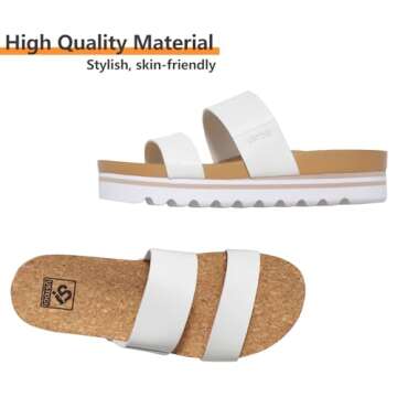 Ustogi Flatform Platform Sandals Women Arch Support Beach Slides Orthotic Summer Causal Cork Footbed Lightweight Thick Sole Comfortable Fashion Slip on Cushion Cute 2 Strap 01(7, White)