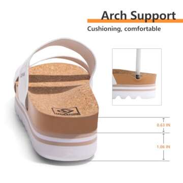 Ustogi Flatform Platform Sandals Women Arch Support Beach Slides Orthotic Summer Causal Cork Footbed Lightweight Thick Sole Comfortable Fashion Slip on Cushion Cute 2 Strap 01(7, White)