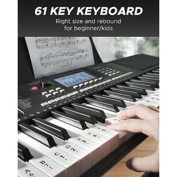 Starfavor 61 Key Electronic Keyboard Piano with LCD Display, Portable Electric Music Piano for Beginners Professions, include Z-style Stand, Bench, Microphone, Headphone, Keynote Stickers (SEK-561)